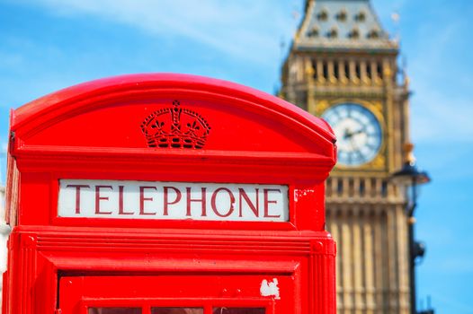 Famous red telephone booth in London, UK