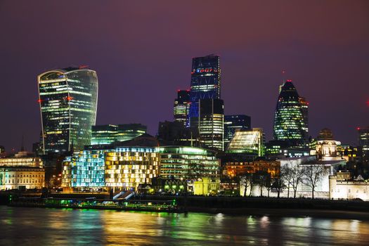 Financial district of the City of London in the night