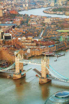 Aerial overview of London city with the Tower bridge 