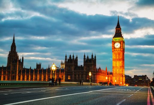 Elizabeth (former Clock) tower in London at the night time