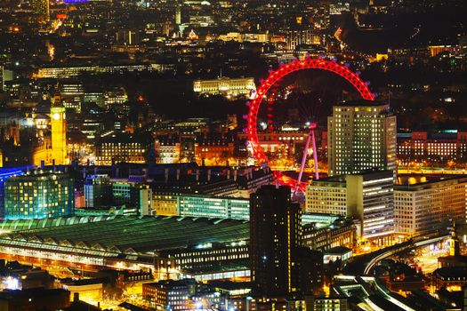 Aerial overview of London city at the night time