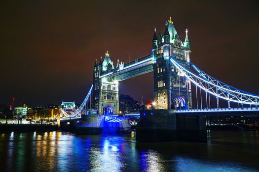 Tower bridge in London, Great Britain at the night time