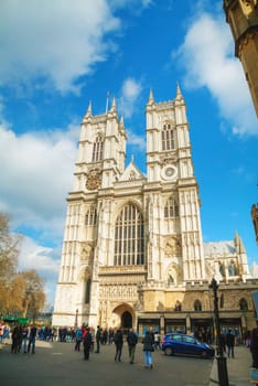 LONDON - APRIL 5: Westminster Abbey church (Collegiate Church of St Peter at Westminster) on April 5, 2015 in London, UK.  It is one of the most notable religious buildings in the United Kingdom.