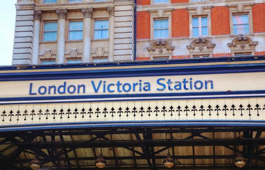 London Victoria station sign in London, UK