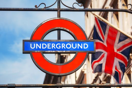 LONDON - APRIL 12: London underground sign on April 12, 2015 in London, UK. The system serves 270 stations and has 402 kilometres of track, 52% of which is above ground.