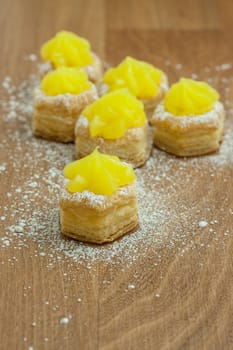 Lemon filled puff pastry dusted with powdered sugar.