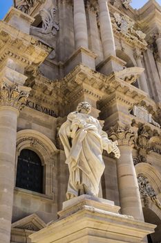 Statue of Saint Paul in front of the Siracusa Cathedral, Sicily, Italy