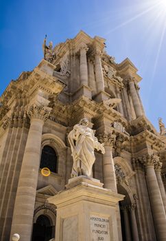 Statue of Saint Paul in front of the Siracusa Cathedral, Sicily, Italy