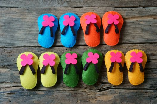 Life is colorful, a message from abstract idea, group of sandals in vibrant color, make from fabric, handmade gift from beautiful life