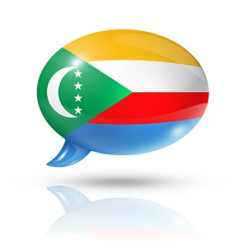 three dimensional Comoros flag in a speech bubble isolated on white with clipping path