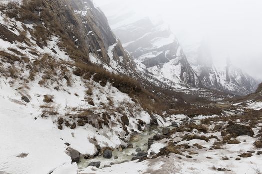 This is the landscape on Annapurna Trekking Trail in west Nepal.