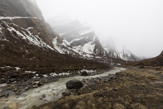 This is the landscape on Annapurna Trekking Trail in west Nepal.