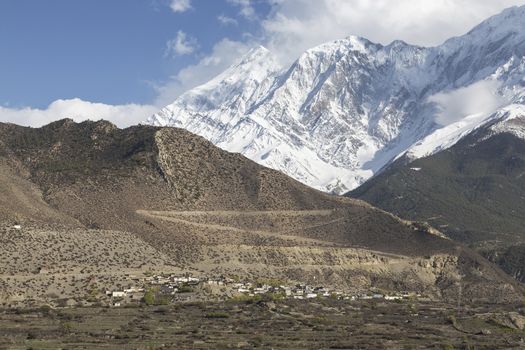 Jomsom city in lower Mustang district, Nepal. It is the center of Mustang. 