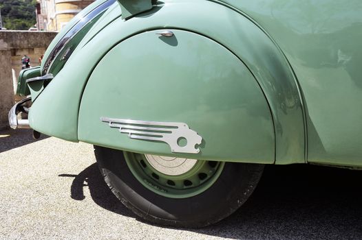 Peugeot 302 manufactured from 1936 to 1938 photographed the rally of vintage cars Town Hall Square in the town of Ales