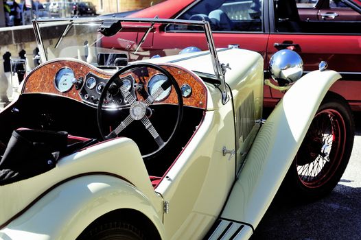 MG sports car in 1953 years photographed the rally of vintage cars Town Hall Square in the town of Ales