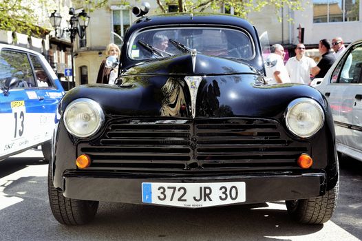 Old Peugeot 403 renovated and modified photographed vintage car rally Town Hall Square in the town of Ales, in the Gard department