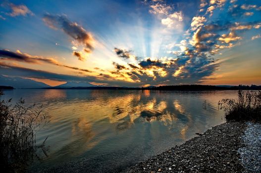 Sunset at lake Chiemsee in Germany