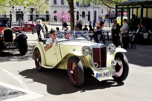 MG sports car in 1953 years photographed the rally of vintage cars Town Hall Square in the town of Ales