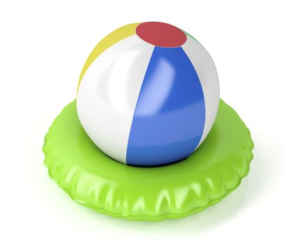 Beach ball and swim ring on white background