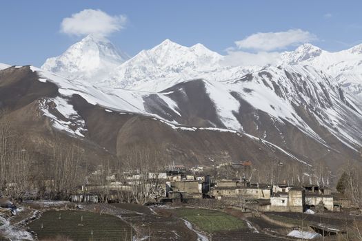 Local houses at Muktinath village in lower Mustang district, Nepal. This photo was shot in early morning.
Area was cover by snow.