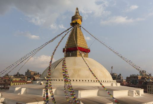 Boudhanath Stupa located in Kathmandu, Nepal. It aslo the world heritage site of UNESCO.
This photo was shot 2 weeks before huge earthquake.