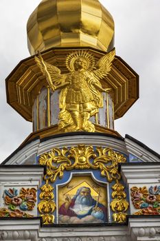 Saint Michael Golden Archangel Painting Monastery Cathedral Kiev Ukraine.  Saint Michael's is a functioning Greek Orthordox Monasatery in Kiev.  The original monastery was created in the 1100s but was destroyed by the Soviet Union in the 1930s.  St. Michaels was reconstructed after Ukrainian independencein 1991 and reopened in 1999.