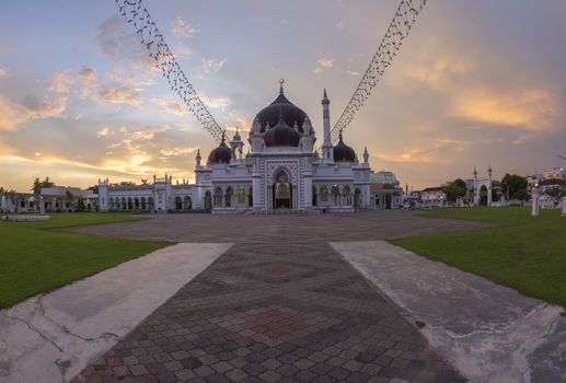 The Zahir Mosque is Kedah's state mosque. It is located in the heart of Alor Star, the state capital of Kedah, Malaysia. It is one of the grandest and oldest mosques in Malaysia, built in 1912. The design was inspired by the vision of the late Sultan Muhammad Jiwa Zainal Abidin II. The state's Quran reading competition is held annually within the premises of the mosque. This mosque has been voted the top 10 most beautiful mosques in the world.