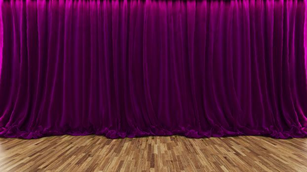 3d rendering purple theater and cinema curtain with parquet floor by Sedat SEVEN