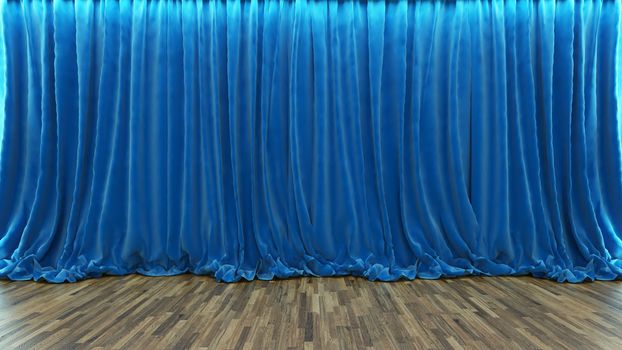3d rendering blue theater and cinema curtain with parquet floor by Sedat SEVEN