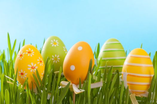 Easter eggs on blue background