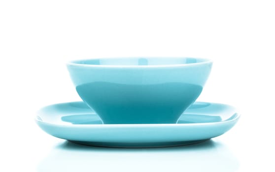 empty blue bowl on white background