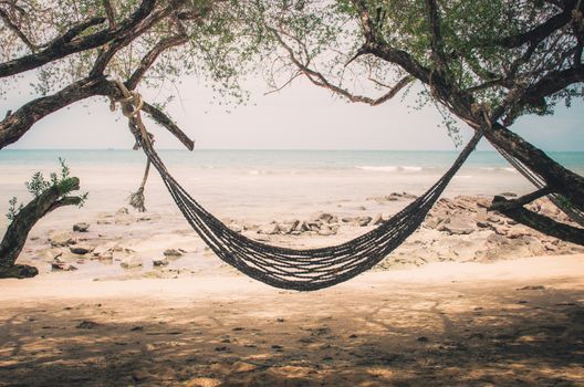 hammock and sea beach onthe sand in Koh Samet Thailand vintage