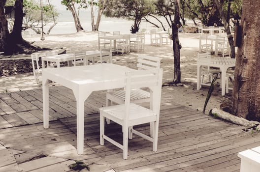 Wood dock White chair and table in Koh Samet Thailand vintage