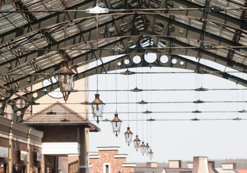 roof of railway station with old-fashioned lanterns