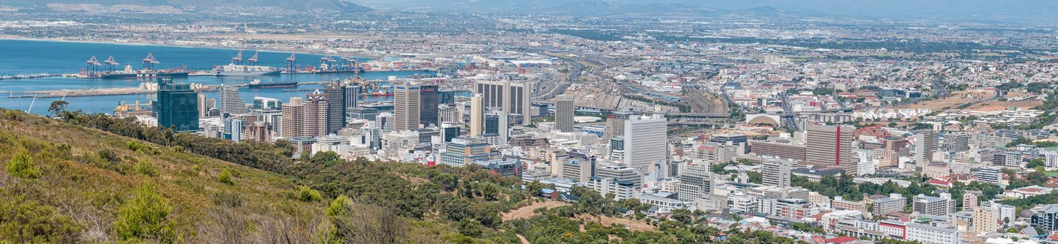 CAPE TOWN, SOUTH AFRICA - DECEMBER 18, 2014: Panoramic view of the central business district and harbor.