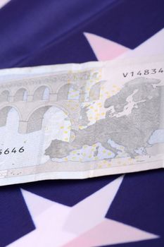 european money on american flag