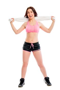 athlete posing in studio with a towel