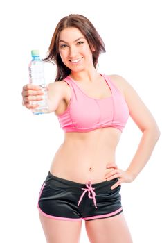 portrait of a girl holding in her hand bottled water