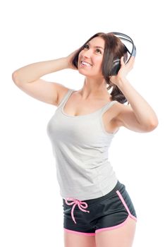 portrait of a girl in headphones and sportswear