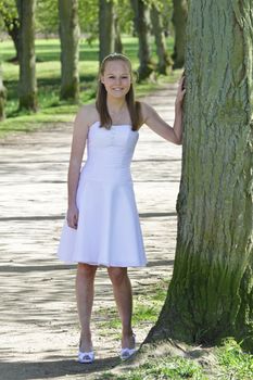 Girl the day of the confirmation in spring in denmark