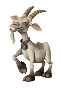 3D digital render of a happy cartoon goat isolated on white background