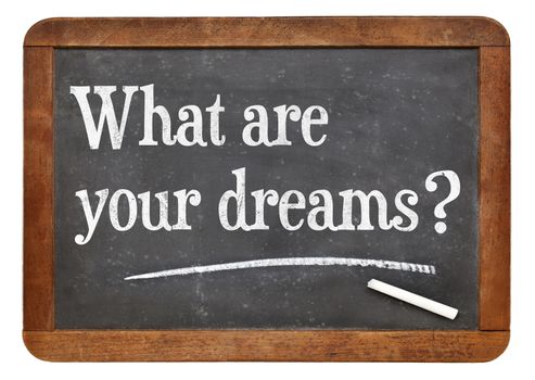 What are your dreams ? Inspirational question on a vintage slate blackboard