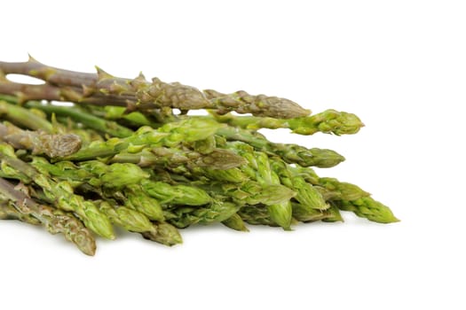 a bunch of wild asparagus isolated on white background, studio shot