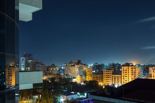 View of the downtown area of the city of Dar Es Salaam, Tanzania, at night