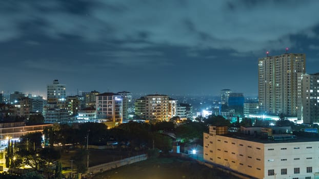 View of the downtown area of the city of Dar Es Salaam, Tanzania, at night