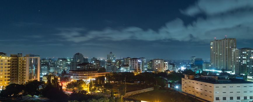 View of the downtown area of the city of Dar Es Salaam, Tanzania, at night