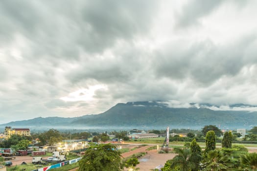 Moving clouds covering the Uluguru Mountains in the city of Morogoro, Eastern Region of Tanzania, Africa.