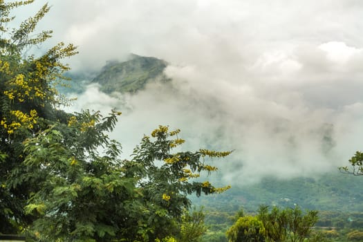 Moving clouds covering the Uluguru Mountains in the city of Morogoro, Eastern Region of Tanzania, Africa.