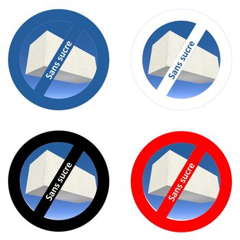 Four french stickers for sugar free products in white background