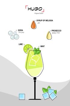 Illustration of cocktail hugo drawn recipe